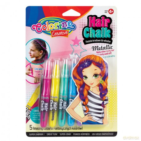 Pastele kredowe do włosów metalic Colorino Kids 5 sztuk