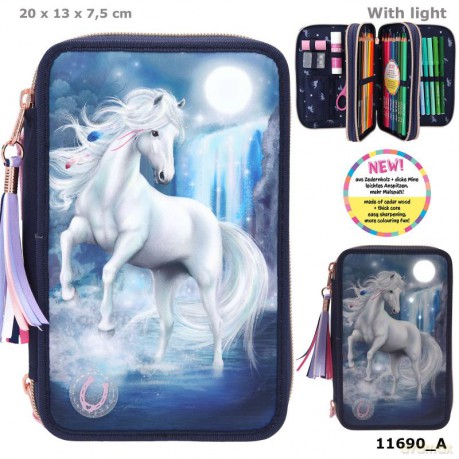 Piórnik 3 komorowy z wyposażeniem i światełkami Miss Melody LED 11690A