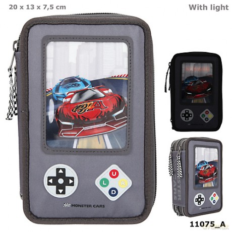 Piórnik 3 komorowy z wyposażeniem MONSTER CARS LED 11075