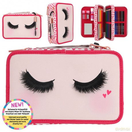 Piórnik 3-komorowy z wyposażeniem Beauty Girl Top Model z rzęsami 11481A