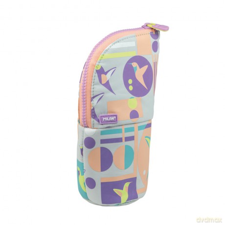 Piórnik stojący Milan SUGAR COLIBRI PASTEL szaro-różowy