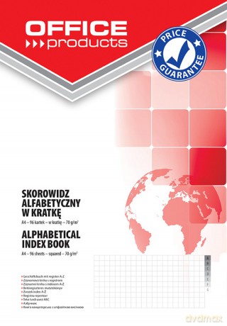 Skorowidz alfabetyczny A4 Office Products w kratkę 96 kart.