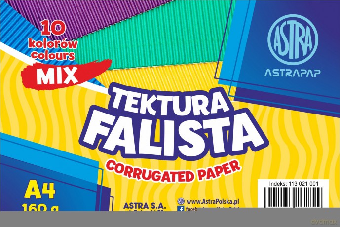 Tektura A4 falista mix 10 kolorów Astra 160g zestaw