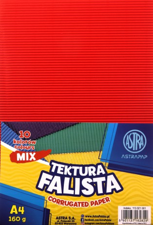 Tektura A4 falista mix 10 kolorów Astra 160g zestaw