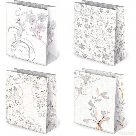 Torebki ozdobne T2-88 Białe ornamenty 10 sztuk
