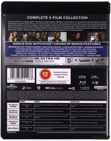 Bourne Collection: Tożsamość Bourne'a / Krucjata Bourne'a / Ultimatum Bourne'a / Dziedzictwo Bourne'a / Jason Bourne [5xBlu-Ray 4K]+[Blu-Ray]