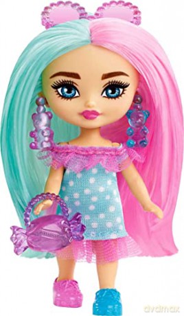 Lalka Barbie Extra Mini Minis turkusowo-różowa stylizacja
