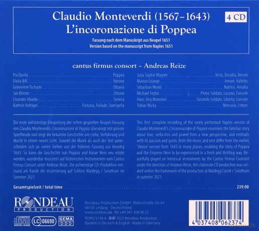 Claudio Monteverdi: L'incoronazione di Poppea (Fassung nach dem Neapel-Manuskript 1651) [4CD]