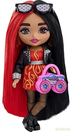 Barbie Extra Mini Lalka 14 cm Czarno Czerw Wl Hkp88