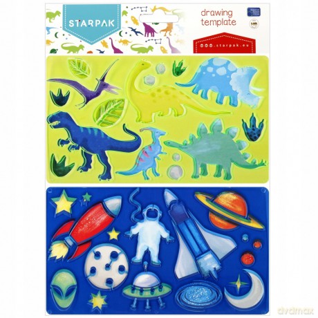 Szablon Rysunkowy Plastikowy Dinozaury/Kosmos Starpak 505501