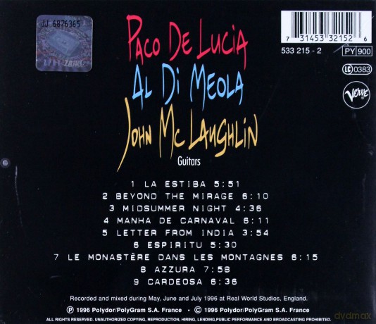 Di Meola, Mclaughlin,De Lucia: Guitar Trio '96 [CD]
