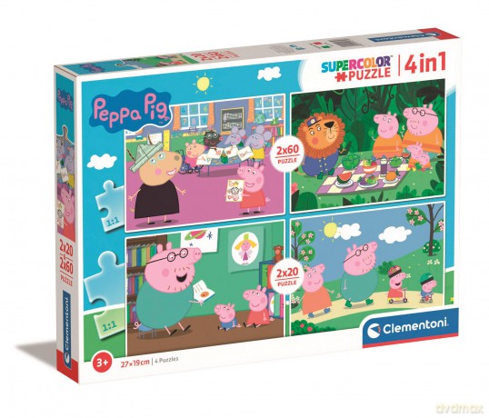 CLEMENTONI 2x20+2x60 el. super kolor Peppa Pig 24799 [PUZZLE]