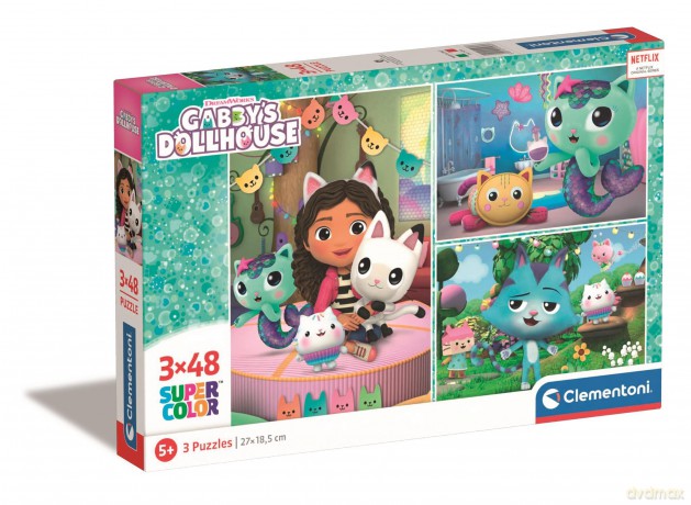CLEMENTONI 3x48 el. super color Koci Domek Gabi 25289 [PUZZLE]
