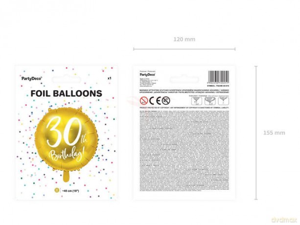 Balon foliowy 30th Birthday 45 cm złoty
