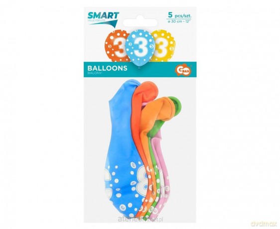 Balony cyfra 3 MIX 30 cm 5 szt