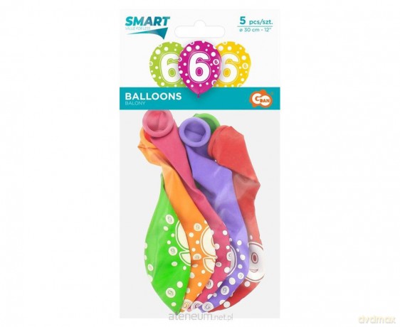 Balony cyfra 6 MIX 30 cm 5 szt