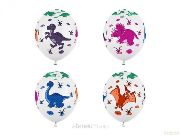 Balony Dinozaury pastelowe białe MIX 30 cm 50 szt