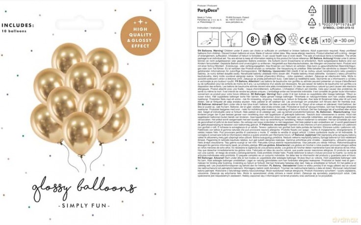 Balony Glossy złoty 30 cm 10 szt