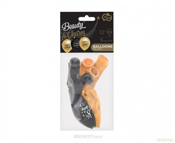 Balony Liczba 18 Urodziny 30 cm czarne, złote 5 szt