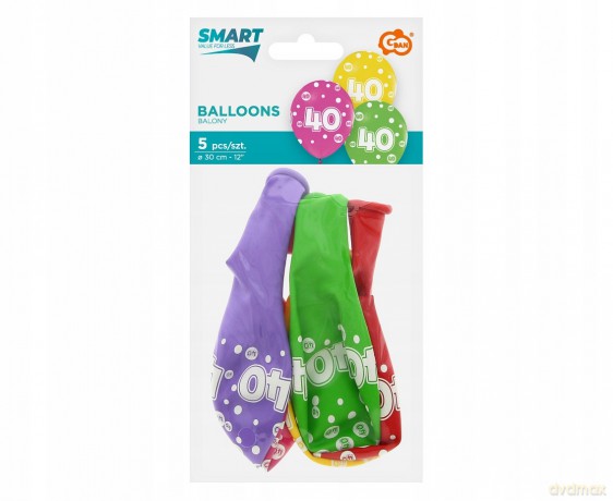 Balony liczba 40 urodziny 30 cm 5 szt