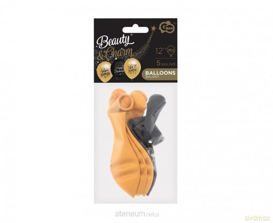 Balony Liczba 40 Urodziny 30 cm czarne, złote 5 szt