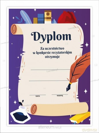 Dyplom A4 konkursowy recytatorski pióro 10 szt