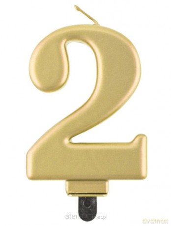 Świeczka cyferka 2 Beauty&Charm metalik złota 8 cm