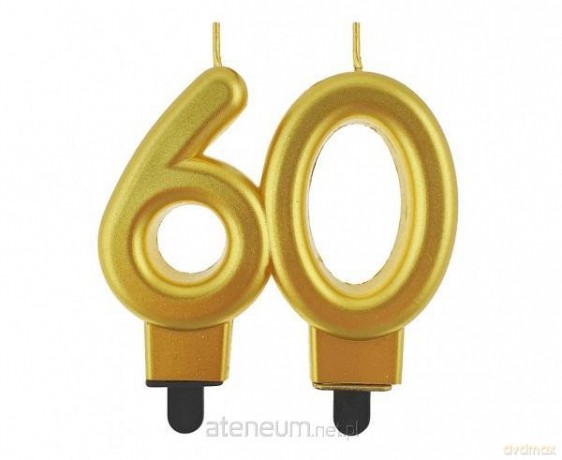 Świeczka cyferka 60 Beauty&Charm metalik złota 8 cm