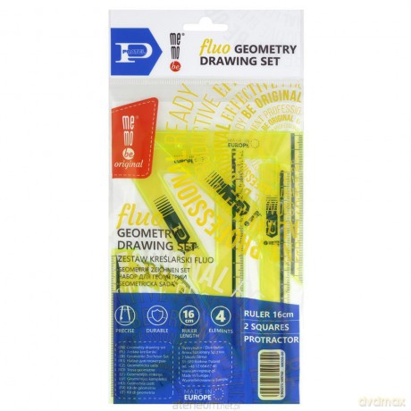 Zestaw kreślarski fluorescencyjny z linijką 16 cm