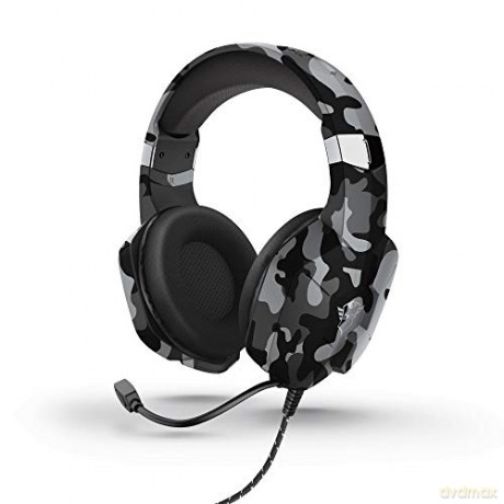 Trust Gaming Cuffie PC, PS4, PS5/5, Xbox Series X/S GXT 323K Carus con Microfono Flessibile, 3.5 mm Jack, Filo, Controllo del Volume ed Esclusione Audio del Microfono - Nero Mimetico