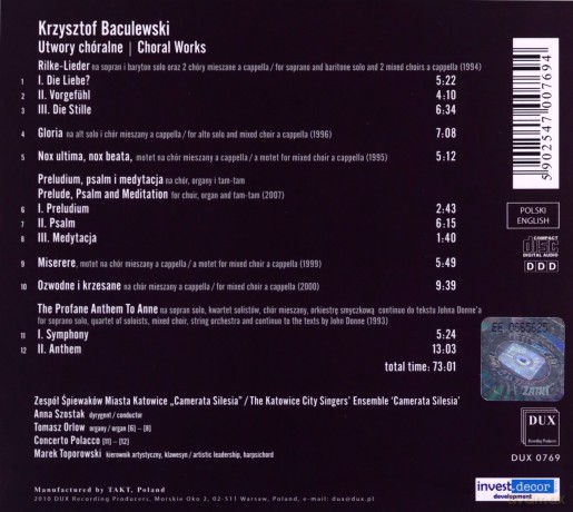 Krzysztof Baculewski: Choral works [CD]