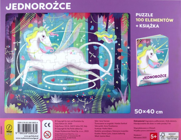 Jednorożce. Puzzle 100 el. [PUZZLE]+[KSIĄŻKA]