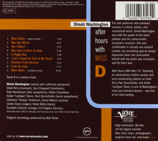 Dinah Washington: After Hours With Miss D [CD]
