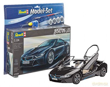 Model samochodu do sklejania 1:24 67008 BMW i8 + 4 farbki, pędzelek, klej
