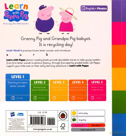 Learn with Peppa Phonics Level 1 Book 4 - Get Up! and In the Bin (Phonics Reader) [KSIĄŻKA]