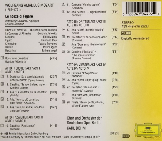 Dob Boehm +: Mozart:Le Nozze Di Figaro.Exc [CD]