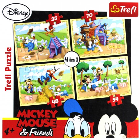 TREFL 4w1 MIX Myszka Miki i przyjaciele - Na farmie (Disney) 34117 [PUZZLE]