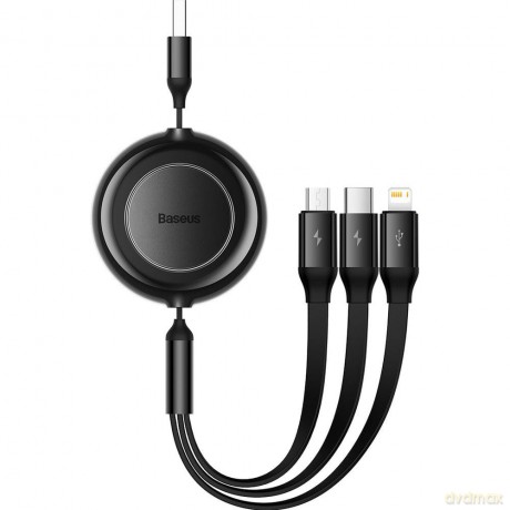 Baseus Bright Mirror 2 kabel przewód 3w1 USB Typ A - micro USB + Lightning + USB Typ C 3.5A 1.1m czarny (CAMJ010001)