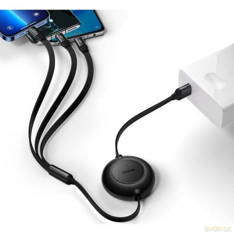 Baseus Bright Mirror 2 kabel przewód 3w1 USB Typ A - micro USB + Lightning + USB Typ C 3.5A 1.1m czarny (CAMJ010001)