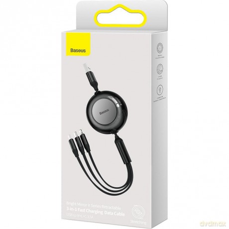 Baseus Bright Mirror 2 kabel przewód 3w1 USB Typ A - micro USB + Lightning + USB Typ C 3.5A 1.1m czarny (CAMJ010001)