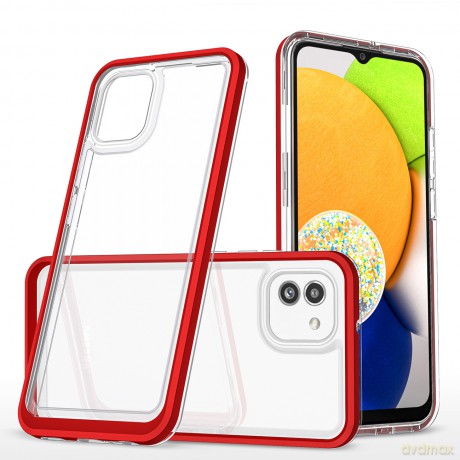 Clear 3in1 etui Samsung Galaxy A03 silikonowy pokrowiec z ramką czerwone