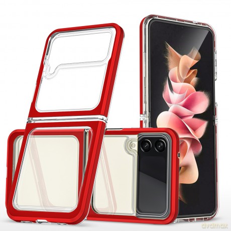 Clear 3in1 etui Samsung Galaxy Z Flip 4 silikonowy pokrowiec z ramką czerwone