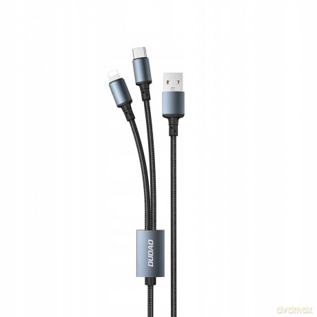 Dudao kabel przewód USB 2w1 Kabel przewód uniwersalny do ładowania USB-C Lightning 6A 1,2m czarny (TGL2)