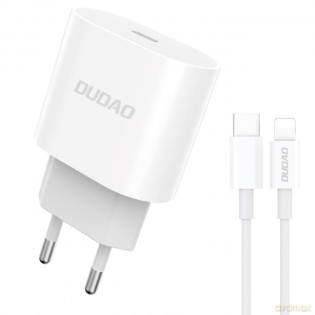 Dudao szybka ładowarka sieciowa USB-C Power Delivery 20W biała + kabel USB-C - Lightning 1m (A8SEU)