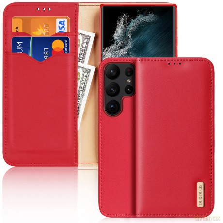 Dux Ducis Hivo etui Samsung Galaxy S23 Ultra pokrowiec z klapką portfel podstawka blokada RFID czerwone