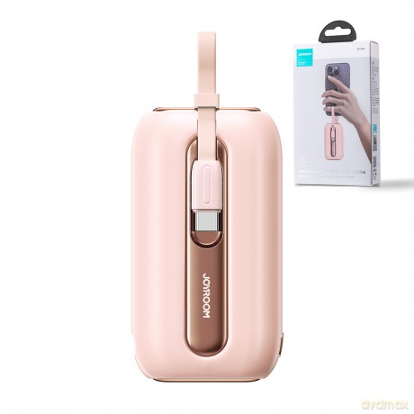 Joyroom powerbank 10000mAh Colorful Series 22.5W z 2 wbudowanymi kablami USB C i Lightning różowy (JR-L012)