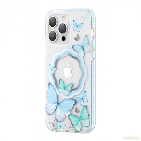Kingxbar Butterfly Series magnetyczne etui iPhone 14 MagSafe etui z motylami niebieskie