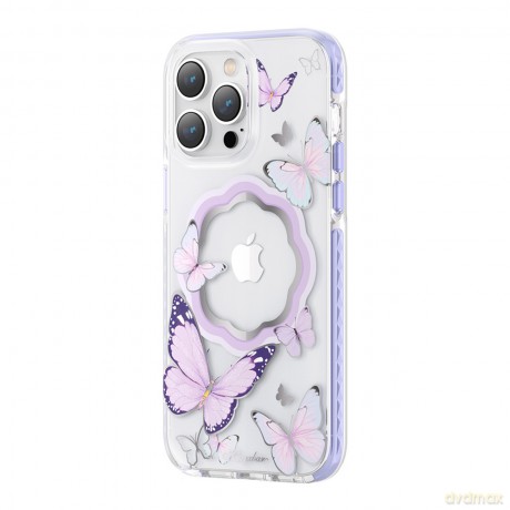 Kingxbar Butterfly Series magnetyczne etui iPhone 14 Pro MagSafe etui z motylami fioletowe