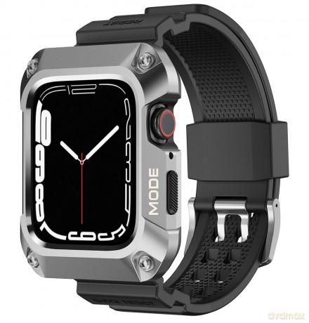 Kingxbar CYF134 2w1 pancerne etui Apple Watch 8, 7 (45 mm) ze stali nierdzewnej z paskiem srebrne