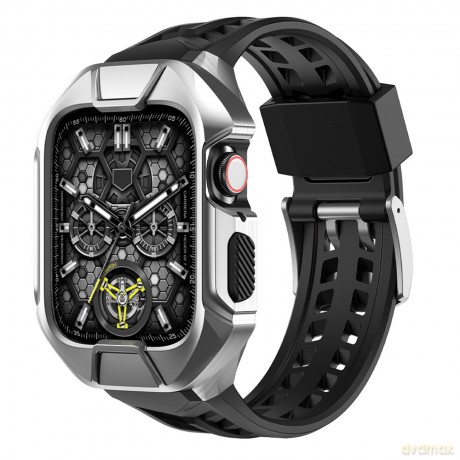 Kingxbar CYF136 2w1 pancerne etui Apple Watch 8, 7 (45 mm) ze stali nierdzewnej z paskiem srebrne